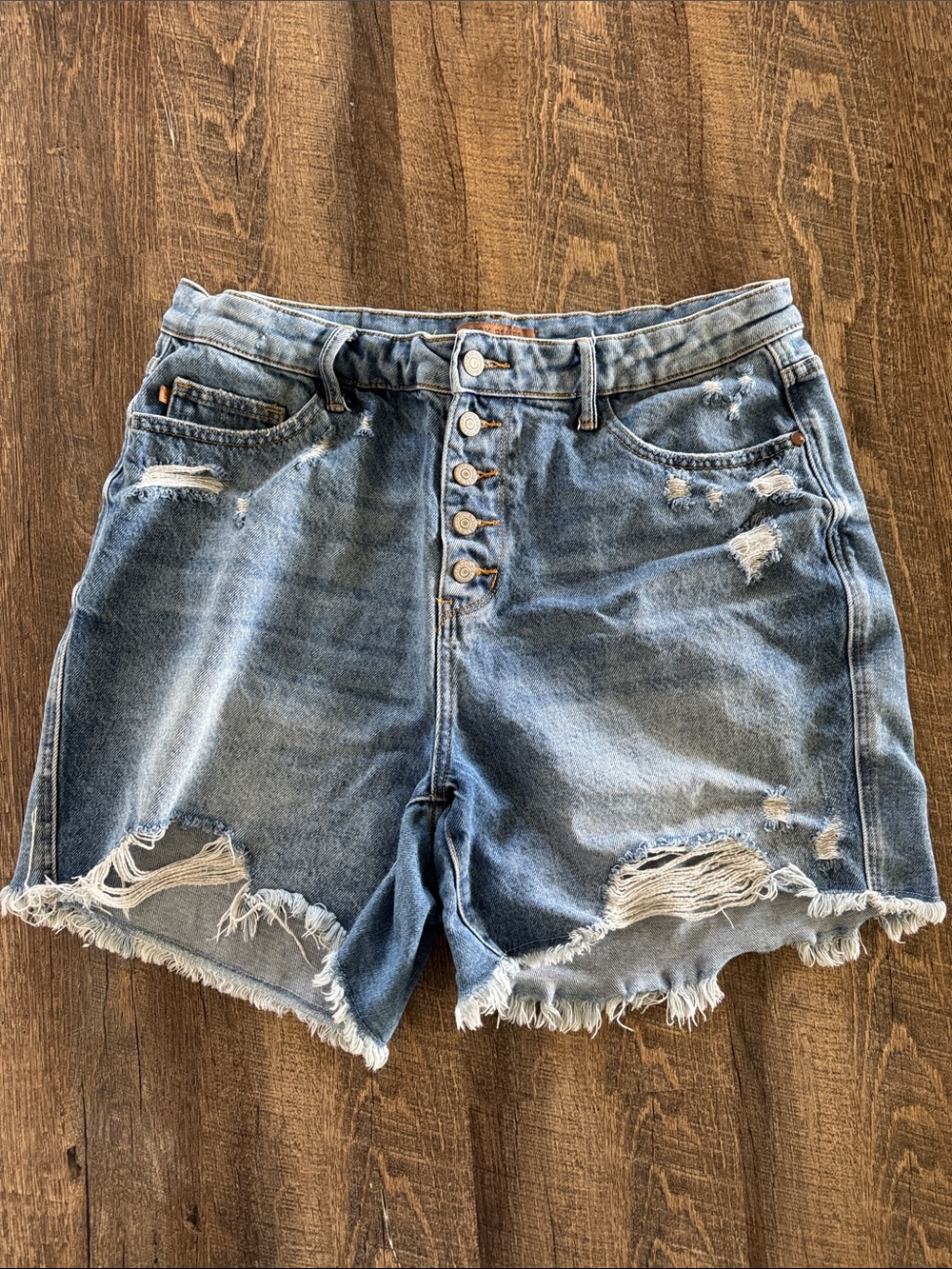 Judy Blue Size 2XL Womens Distressed High-Waist Blue Denim Shorts